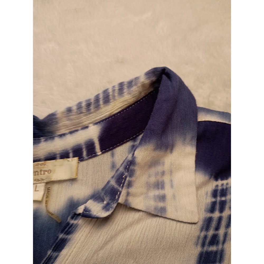 Entro Button Down Women's Tie Dye Hi-Low Hem Shirt Large Blue White Casual Top - Picture 11 of 13
